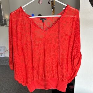 Express Women's Vibrant Red Lace Blouse
